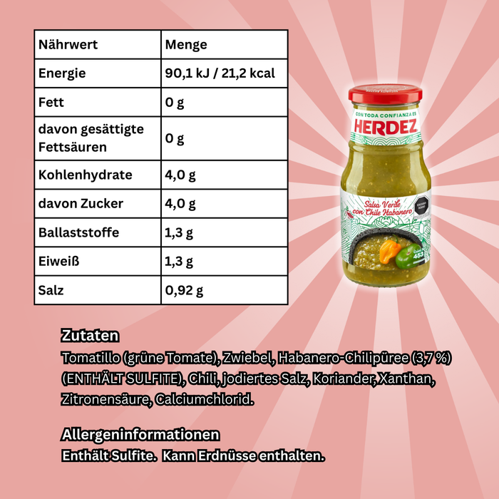 Herdez Salsa Verde mit Habanero – Grüne Salsa mit Chili Habanero | 453 g