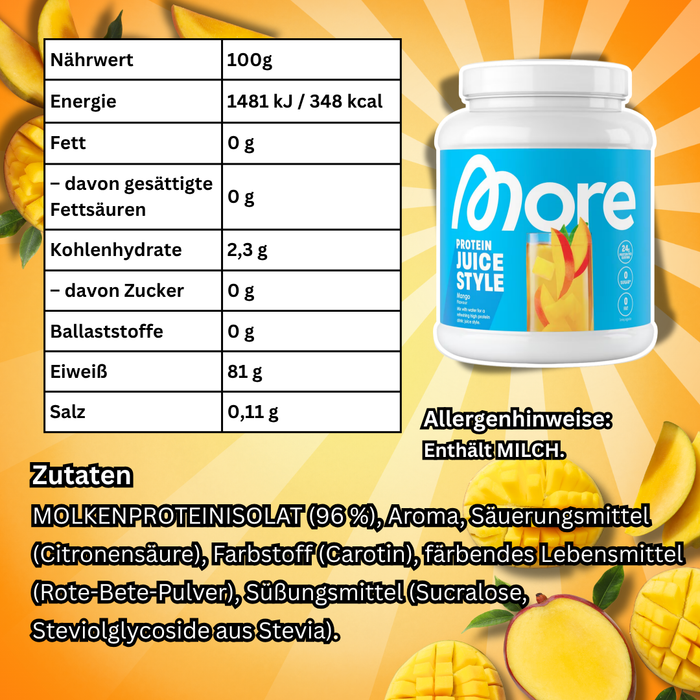 MORE Protein Juice Style Pure Mango 600 g – Proteinpulver mit Mangogeschmack