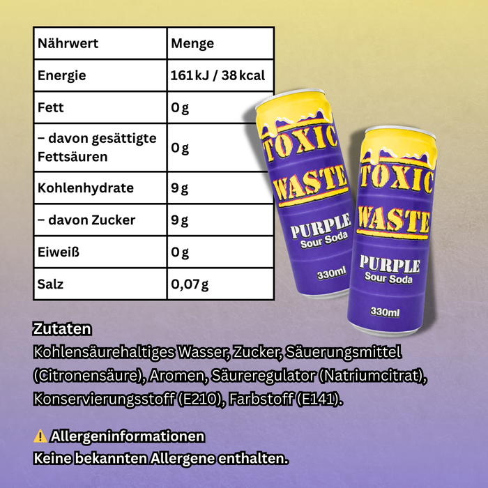 1x Toxic Waste Purple Sour Soda – 330 ml – Traubengeschmack mit extra saurem Twist