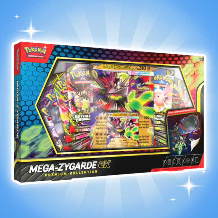 Pokémon Mega-Zygarde ex Premium Kollektion Deutsch – 8 Boosterpacks, Promo Karte, Wackelbildkarte & Sticker, TCG Box
