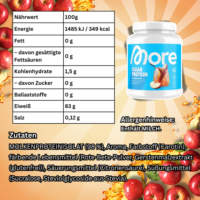 MORE Protein Juice Style Pure Apple 600 g – Proteinpulver mit Apfelgeschmack