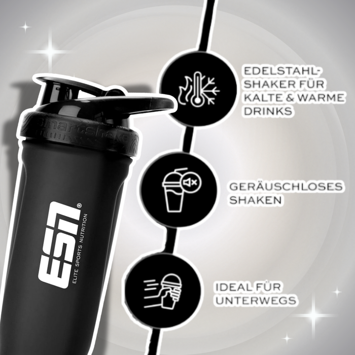 ESN Shaker Reforce Stainless Steel Schwarz – 700 ml Edelstahl-Shaker mit Mischgitter & Fruit-Infuser