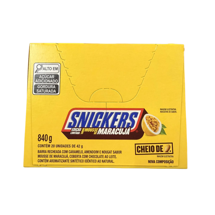 SNICKERS Mousse de Maracujá 20 x 42 g – Brasilianische Limited Edition – Schokoriegel mit Passionsfrucht-Mousse-Geschmack, Erdnüssen, Karamell und Nougat – 20er-Pack – 840 g