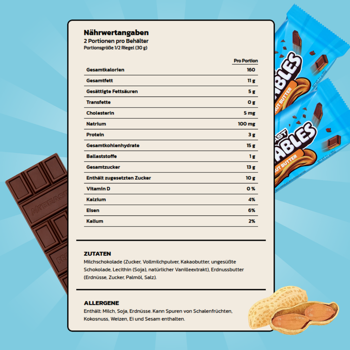 10x Feastables MrBeast Schokolade – Erdnussbutter Riegel | 10x60g | Cremige Milchschokolade mit zarter Erdnussbutter