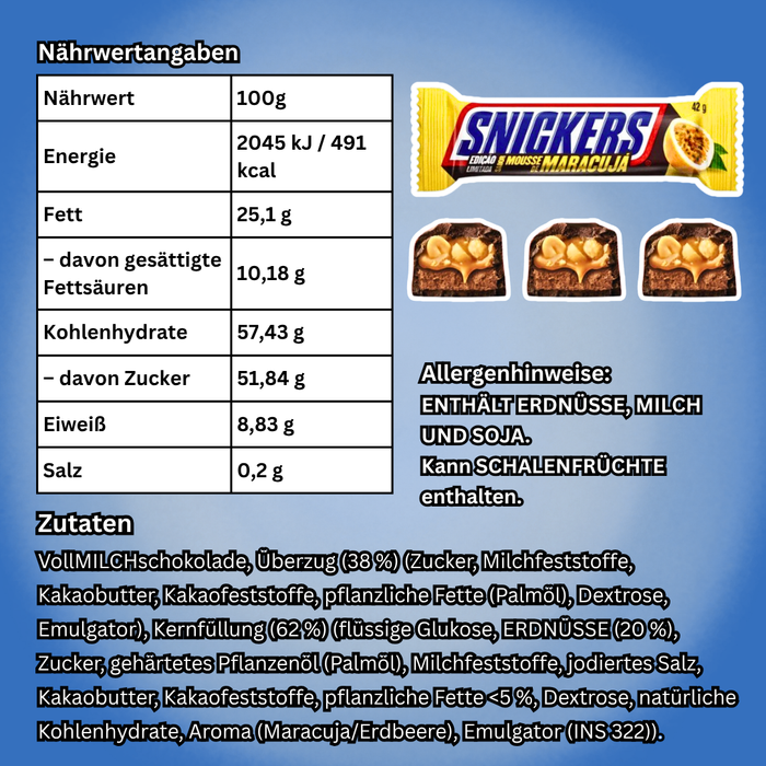 20x Snickers Maracuja Schokoriegel mit Erdnüssen & Fruchtgeschmack (20 x 42g)
