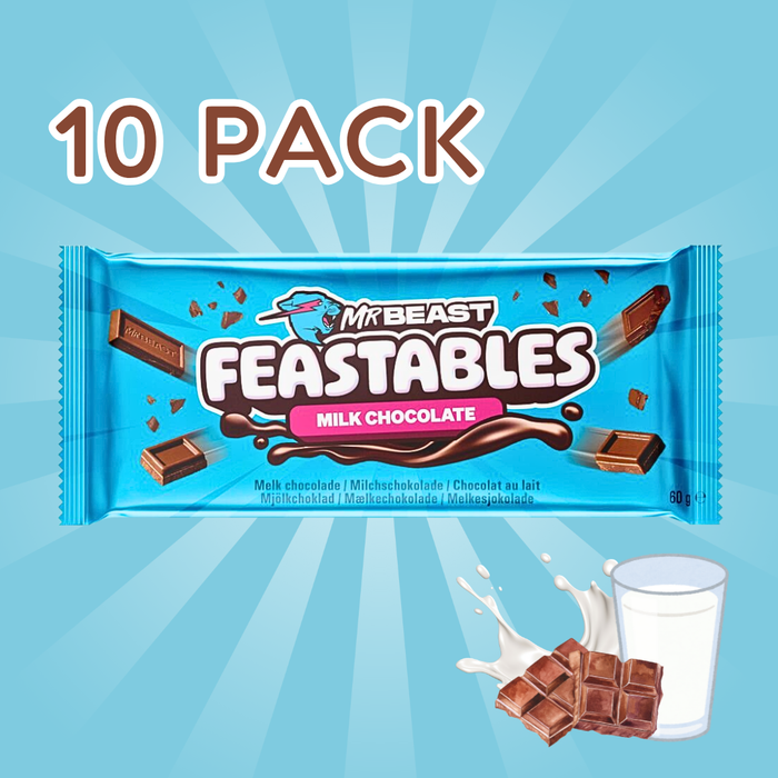 10x Feastables MrBeast Schokolade – Milk Chocolate Riegel | 10x60g | Zarte Milchschokolade