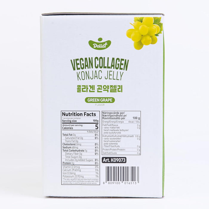 4 x Vegan Collagen Konjac Jelly（Pfirsich, Mango, Grüne Traube, Traube) 7 kcal pro Beutel | Glutenfrei, Pflanzlich, Low-Carb Snack | 120 g / 130 ml pro Beutel | Ohne Zuckerzusatz