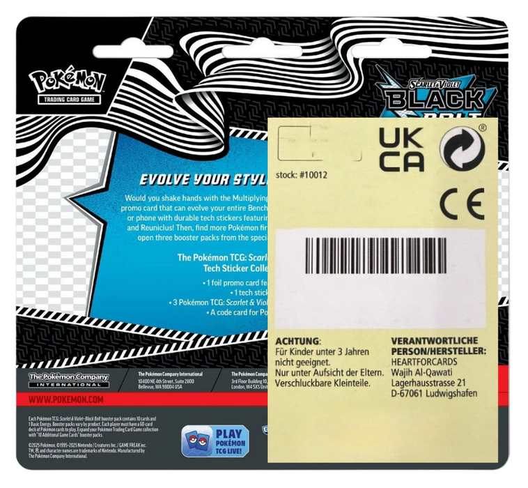 Pokémon Black Bolt Sticker Collection | Englisch | 3 Booster + Promokarte + Sticker