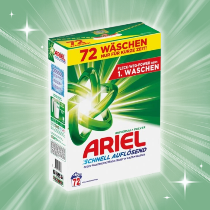 Ariel Universalwaschmittel Pulver Schnell Auflösend – Vollwaschmittel, 72 Waschladungen, Effektiv bei Kaltwäsche