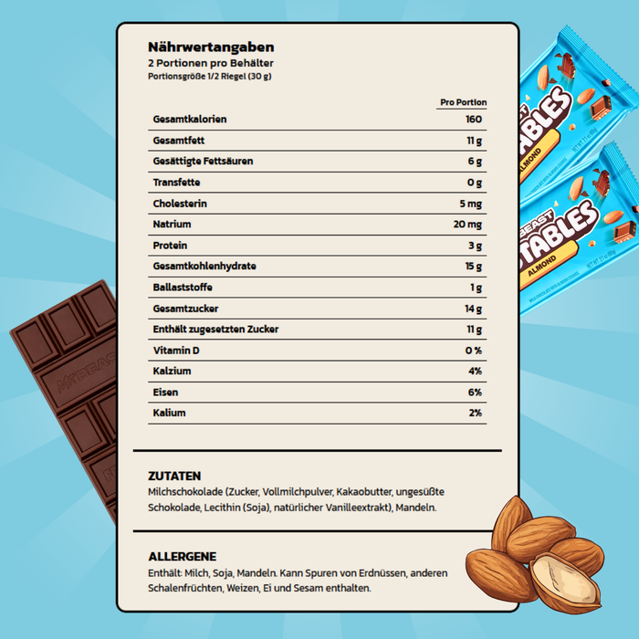 10x Feastables MrBeast Schokolade – Almond Chocolate Riegel | 10x60g | Zarte Milchschokolade mit knackigen Mandeln