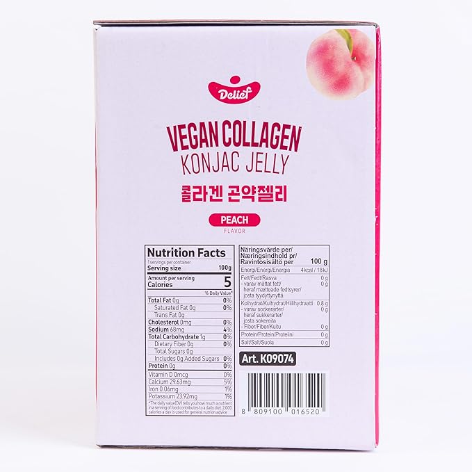 4 x Vegan Collagen Konjac Jelly（Pfirsich, Mango, Grüne Traube, Traube) 7 kcal pro Beutel | Glutenfrei, Pflanzlich, Low-Carb Snack | 120 g / 130 ml pro Beutel | Ohne Zuckerzusatz