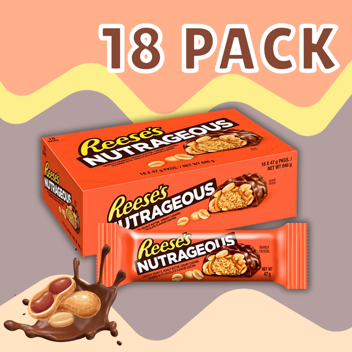 18x Reese’s Nutrageous Schoko-Erdnussbutter Riegel (18x47g) | Milchschokolade mit Erdnussbutter, Karamell & Erdnüssen | Original aus den USA