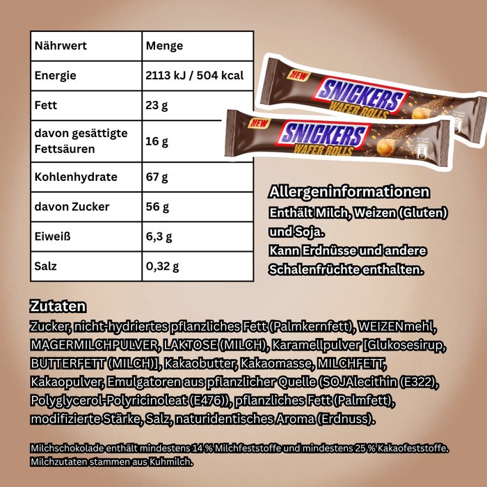 Snickers Wafer Rolls 4+1 Gratis 5 x 24 g (120 g) – Knusprige Waffelröllchen mit Schokolade und Karamellgeschmack