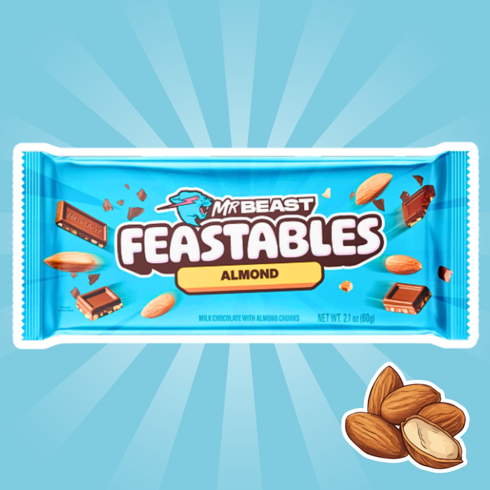 1x Feastables MrBeast Schokolade  – Almond/ Erdnussbutter/ Milk Chocolate / Milk Crunch  – 1x 60g