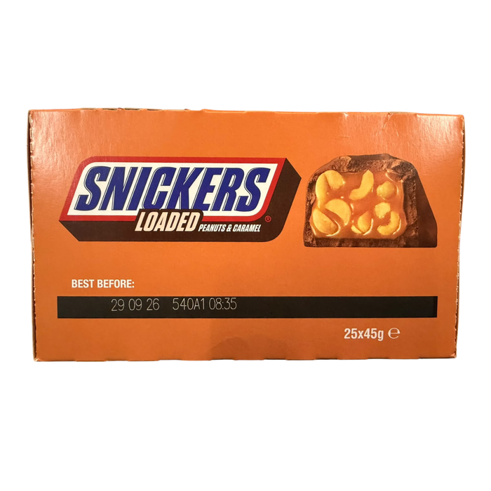 SNICKERS Loaded Peanuts & Caramel 25 x 45 g – Schokoriegel mit Erdnüssen und Karamell – Australische Spezialität – 25er-Pack – 1,125 kg