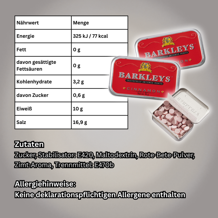 Barkleys Classic Mints Cinnamon – Zimt-Minz-Bonbons, 1 x 50 g