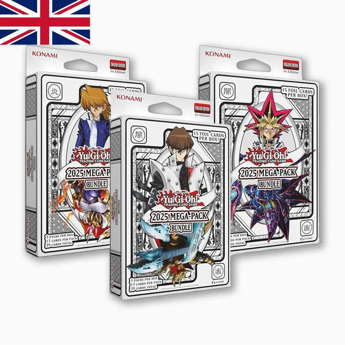 Yu-Gi-Oh! 2025 Mega Pack Bundle (ENG)– Zufälliges Design+ Heartforcards® Versandschutz