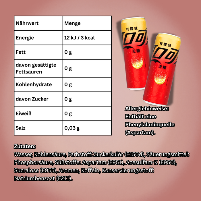 1x Coca Cola Sugar Free Lemon – Zitronen-Limonade ohne Zucker, 330 ml Dose