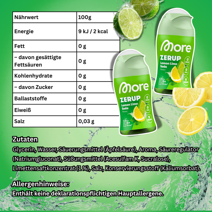 MORE Zerup Zero Sirup Lemon Lime Soda Getränkesirup ohne Zucker mit Limettensaftkonzentrat 65 ml