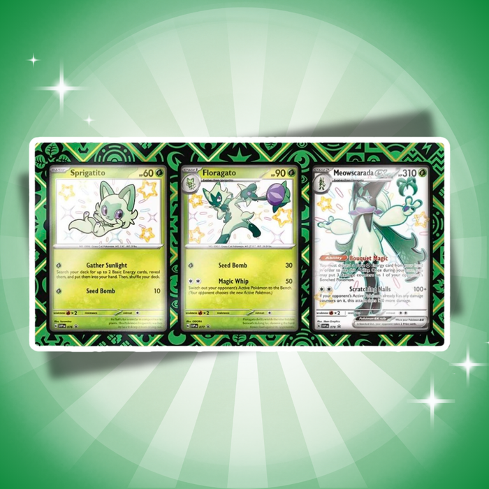 Pokémon Paldean Fates Meowscarada ex Premium Collection Englisch – 8 Booster + 3 Promo-Karten