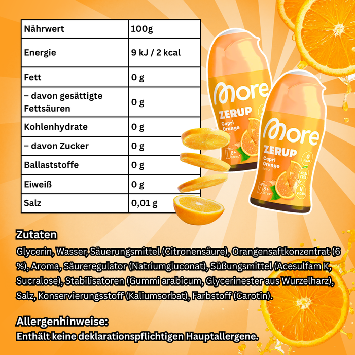 MORE Zerup Zero Sirup Capri Orange Getränkesirup ohne Zucker mit Orangensaftkonzentrat 65 ml