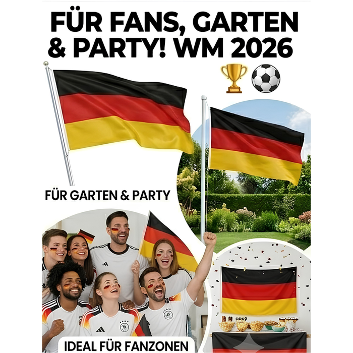 Deutschland Flagge 90x150 cm – WM 2026 Fan Fahne – Polyester, wetterfest & reißfest – mit Metallösen