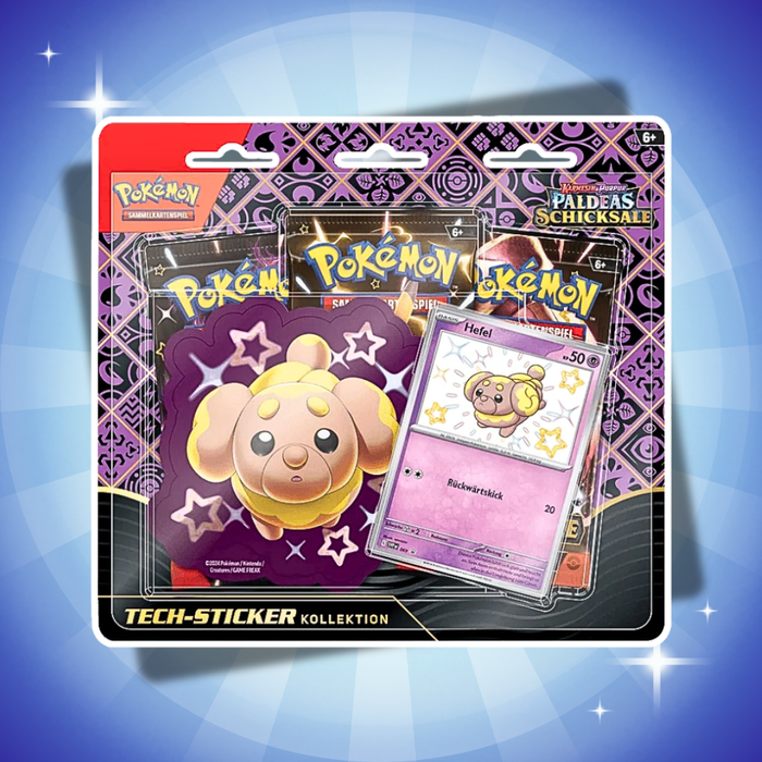 Pokémon Karmesin & Purpur Paldean Fates Tech Sticker Collection Display – 12 Blister, 36 Booster
