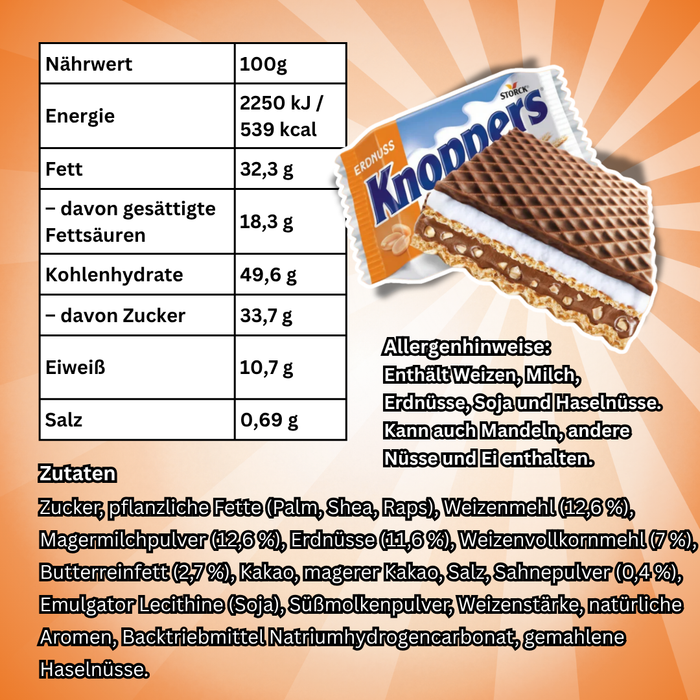 Knoppers Erdnuss 24 x 25 g – Knusprige Waffelschnitten mit Erdnüssen, 600 g