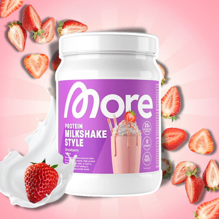 MORE Protein Milkshake Style Erdbeere 360 g – Cremiges Proteinpulver mit Erdbeergeschmack