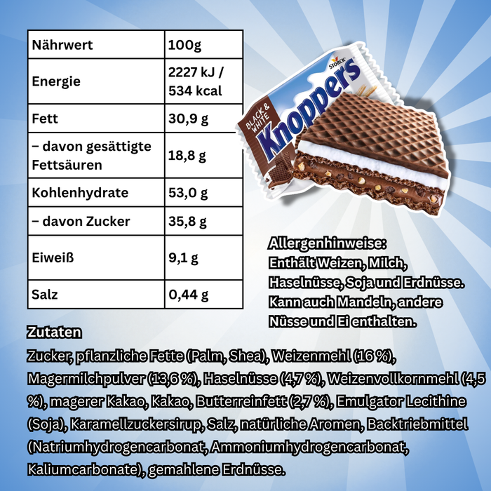 Knoppers Black & White 24 x 25 g – Dunkle Waffelschnitten mit Kakao und Haselnüssen, 600 g