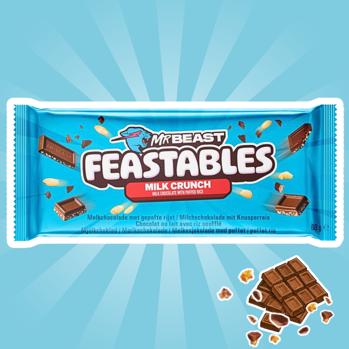 1x Feastables MrBeast Schokolade  – Almond/ Erdnussbutter/ Milk Chocolate / Milk Crunch  – 1x 60g