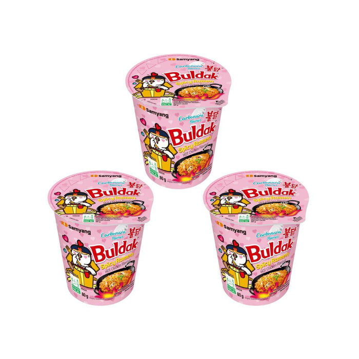 3 x 80g Buldak Carbonara Cup – Scharfe Instant-Nudeln mit cremiger Carbonara Sauce – Koreanische Halal Ramen mit würziger Hühnernote – Schneller Snack oder kleine Mahlzeit