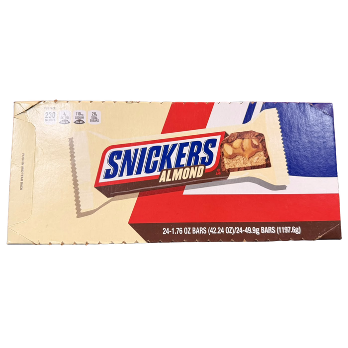 SNICKERS Almond 24 x 49,9 g – Amerikanischer Schokoriegel mit Mandeln, Karamell und Nougat – 24er-Pack – 1,1976 kg