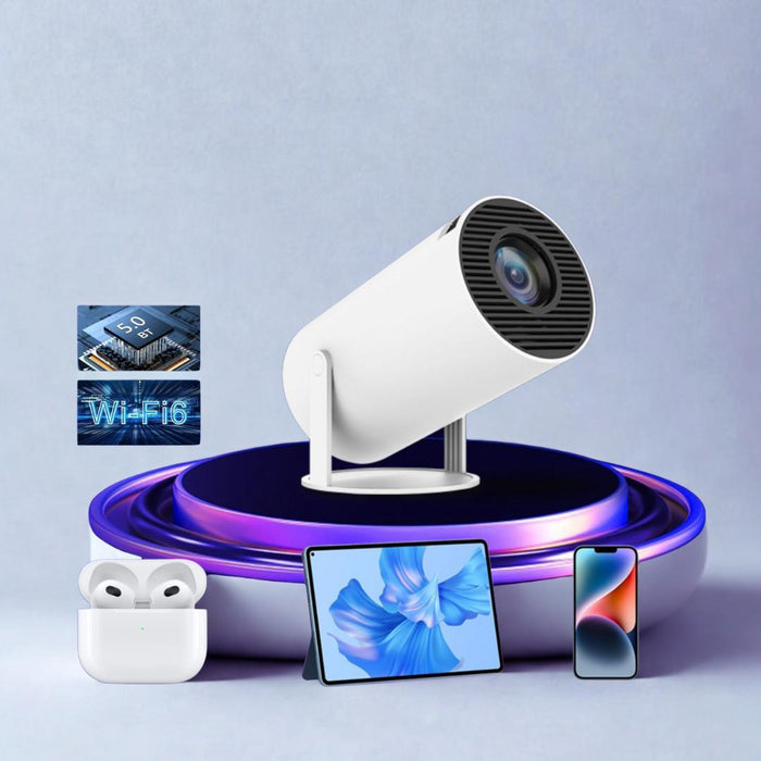 Mini Beamer 4K Unterstützt | Full HD 1080P | Android 13 | WiFi 6 | Bluetooth 5.3 | 8000 Lumen | Auto-Keystone | 200" Display | HDMI & USB | Heimkino Projektor