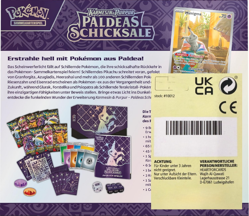Pokémon Karmesin & Purpur – Paldeas Schicksale Top-Trainer-Box Deutsch, 9 Boosterpacks + Promo Karte