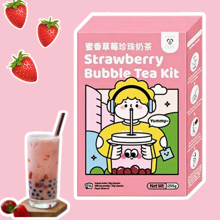Tokimeki Bubble Tea Kit – Strawberry 255 g | DIY Bubble Tea Set | Erdtbeergeschmack