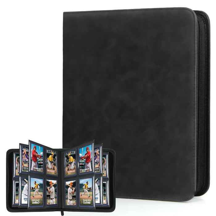 TCG Guru Xenon Premium Toploader-Sammelalbum – Schwarzer 4-Pocket Ordner mit Reißverschluss (Für 112 Karten)