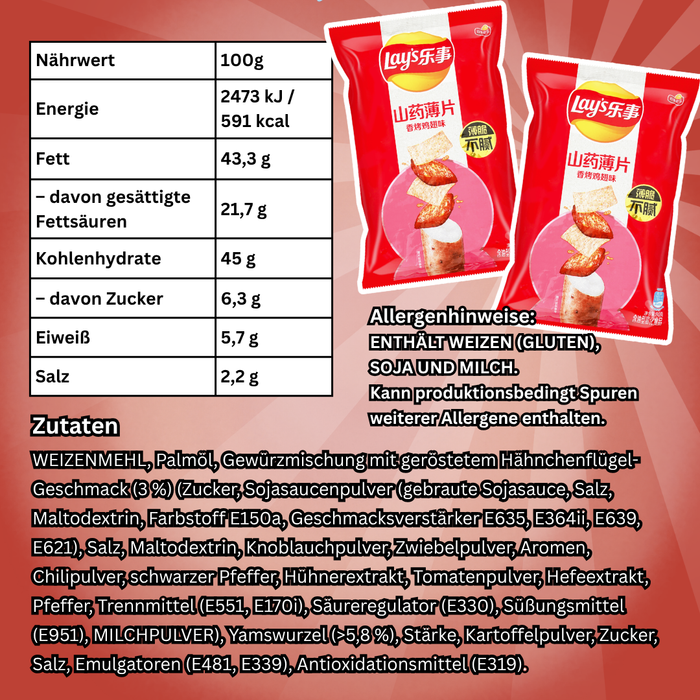 Lay's Yam Crisps mit Geröstetem Hähnchenflügel-Geschmack 80g