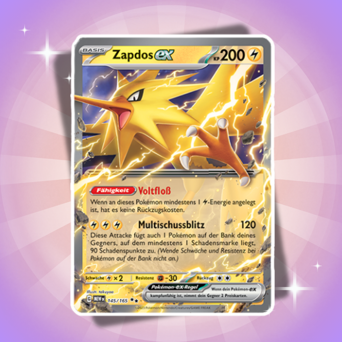Pokémon Karmesin & Purpur 151 Zapdos ex Box Deutsch – 4 Booster + 2 Zapdos Karten