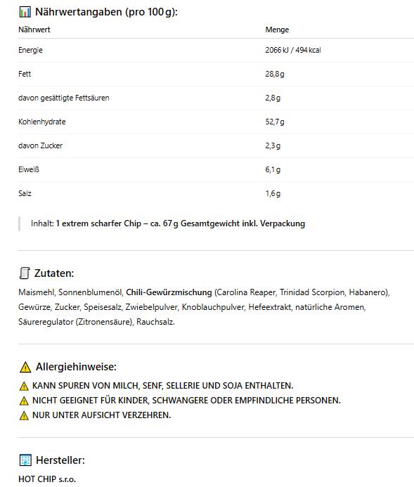 HOT-CHIP-Herausforderung – Der ultimative würzige Snack! 67 g reine Würzige für Tapfere – perfekt für Herausforderungen und Partys