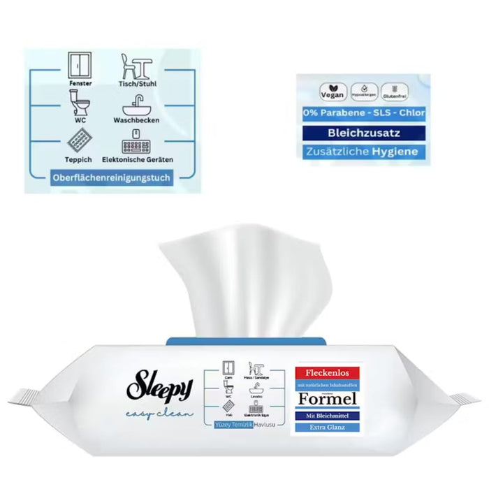 300x Sleepy Reinigungstücher mit Bleichzusatz - Extra Stark gegen Flecken - Grün, Blau und Gelb Oberflächenreinigungs-Set - perfekt für Boden, Küche, Badezimmer und schnellen Glanz auf glatten Flächen