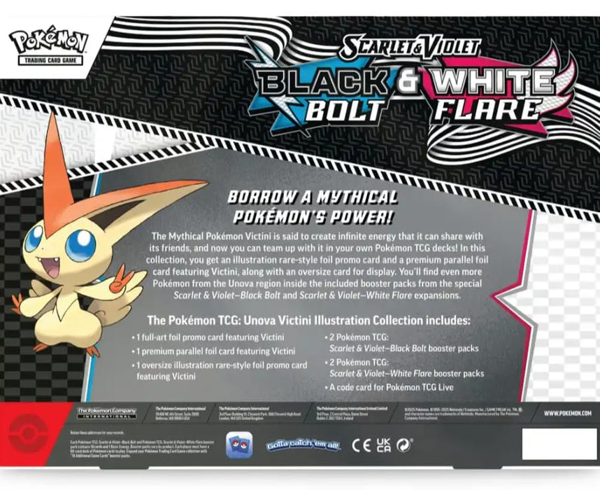 Pokémon Black Bolt & White Flare – Victini Illustration Kollektion [Englisch] | 4 Booster, 2 Promokarten & Jumbo-Karte | Mit Heartforcards® Versandschutz