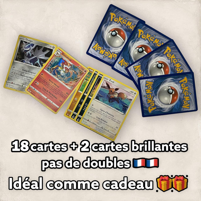 Pokéman 20 Cartes Officielles françaises Comprenant - 2 Brillantes - sans duplicata Cartes Pokeman Enfants