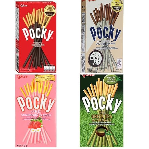 4x Pocky Schoko-Sticks – Japanische Süßigkeiten – Pocky Vielfalt 4x 40g (Schokolade, Cookies and cream , Erdbeere & Match)