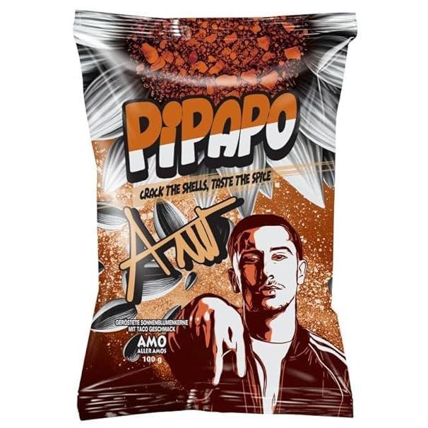 AMO’s PiPAPO Sonnenblumenkerne 4er-Set | 4 Geschmacksrichtungen: Salzig, Natur, Taco & Popcorn | Je 100g | Knuspriger Snack mit Stil