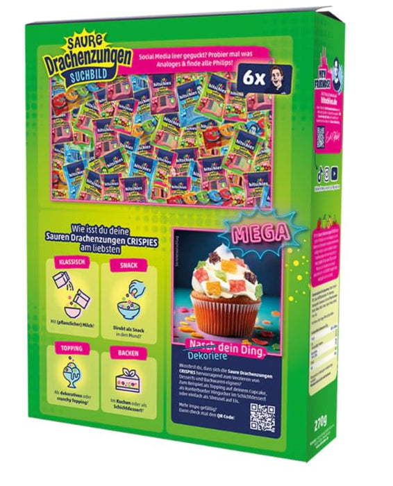 Saure Drachenzungen Crispies – 270 g | Vegane Frühstücks-Cerealien mit Fruchtmix | Knuspriger & extra saurer Crunch | Ohne tierische Inhaltsstoffe