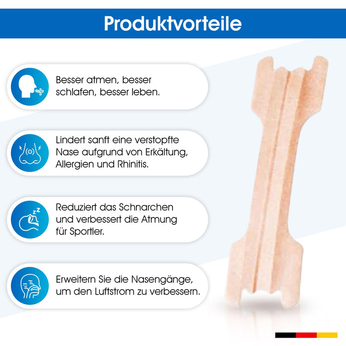 Anti-Schnarch Nasenstrips | 50 Nasenpflaster fürs bessere Atmen für Sport und Schlaf für Erwachsene und Kinder | Hautfarbe | Atemtrainer gegen Schnarchen | Nasal Strips