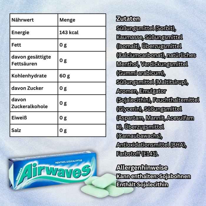 30× Airwaves Kaugummi Menthol & Eukalyptus – 10 Dragees je Packung – Extra Frische Atemkraft