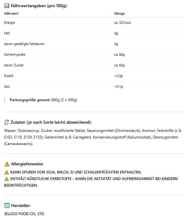 2er- Fruchtgummi Jelly Straws Strips Mix Pack – Bunte Kaustreifen mit Fruchtgeschmack – Ideal zum Naschen, Teilen & Verschenken(2 x 300g)