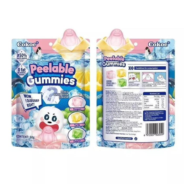 Cokoc Peeling Soft Candy – 4x Fruchtgummi-Snack zum Schälen – Mango, White Peach, Green Grape, Mixed Fruit Soda – Trend aus China - 300g Gesamt